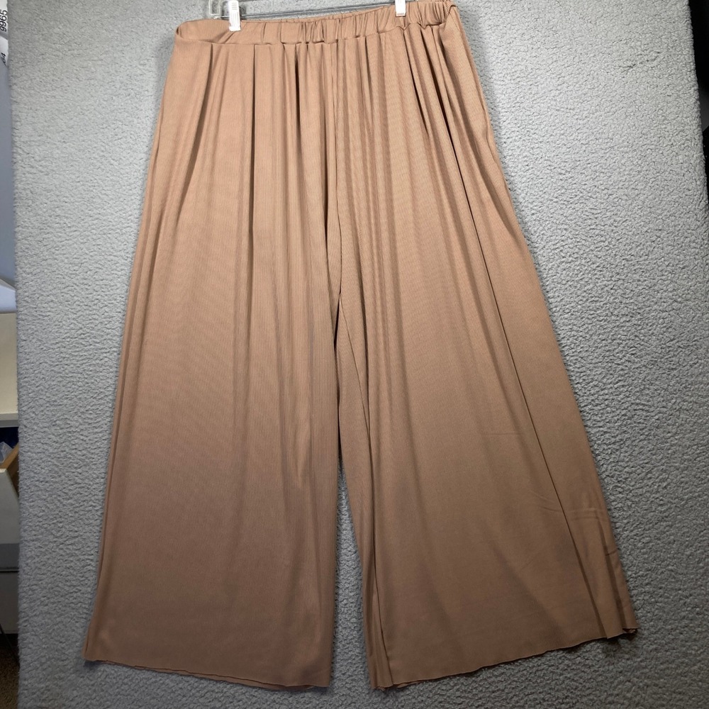 Cider Wide Leg Pants Women 3XL Coffee Brown Ribbedโ High Waist Palazzo Raw Hem